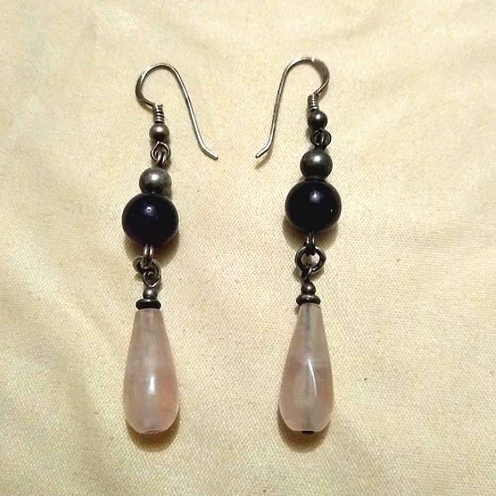 Sterling silver & rose quartz teardrop earrings 💗💜